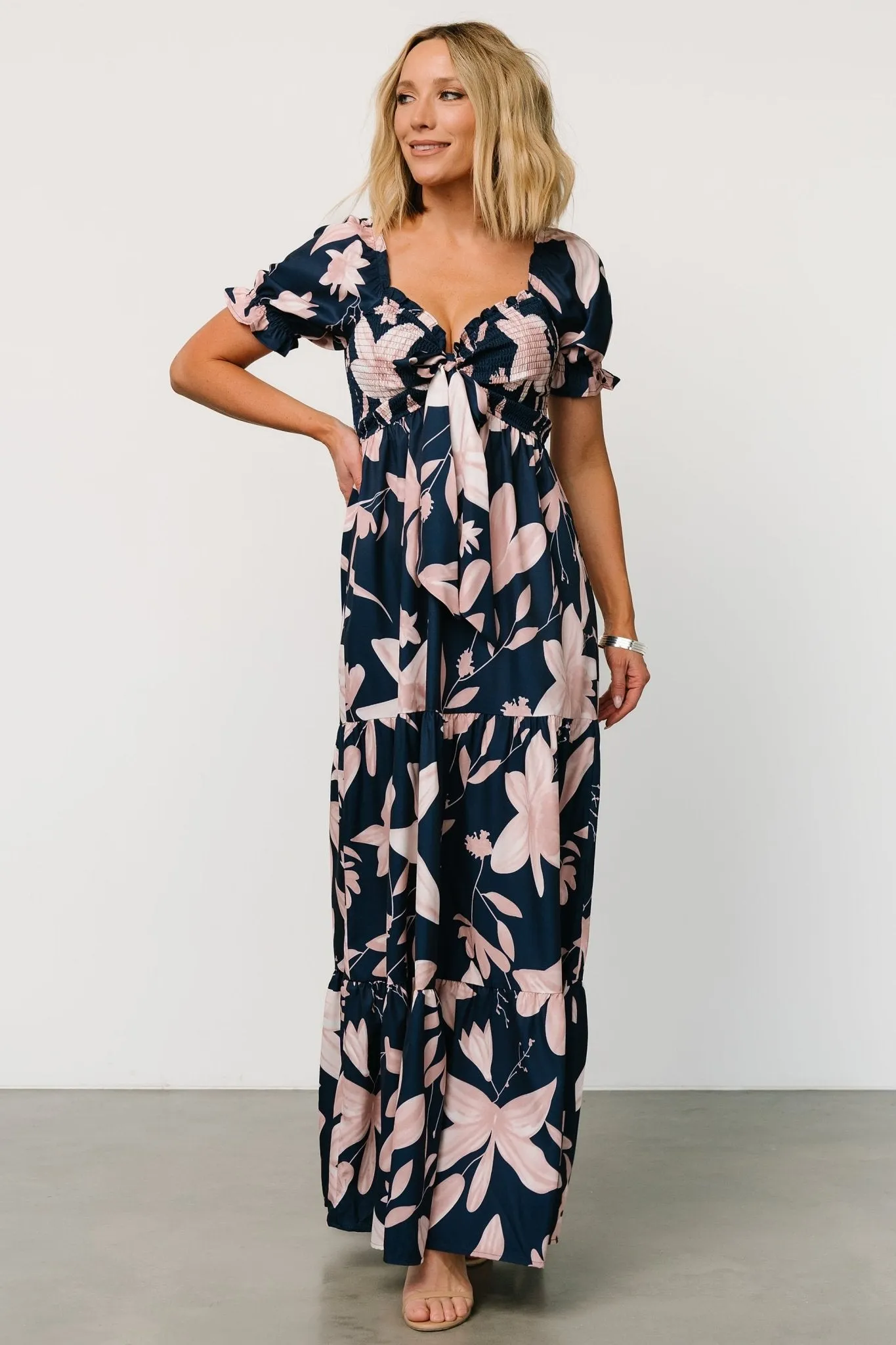 Hilaria Maxi Dress | Navy + Blush sold by Baltic Born