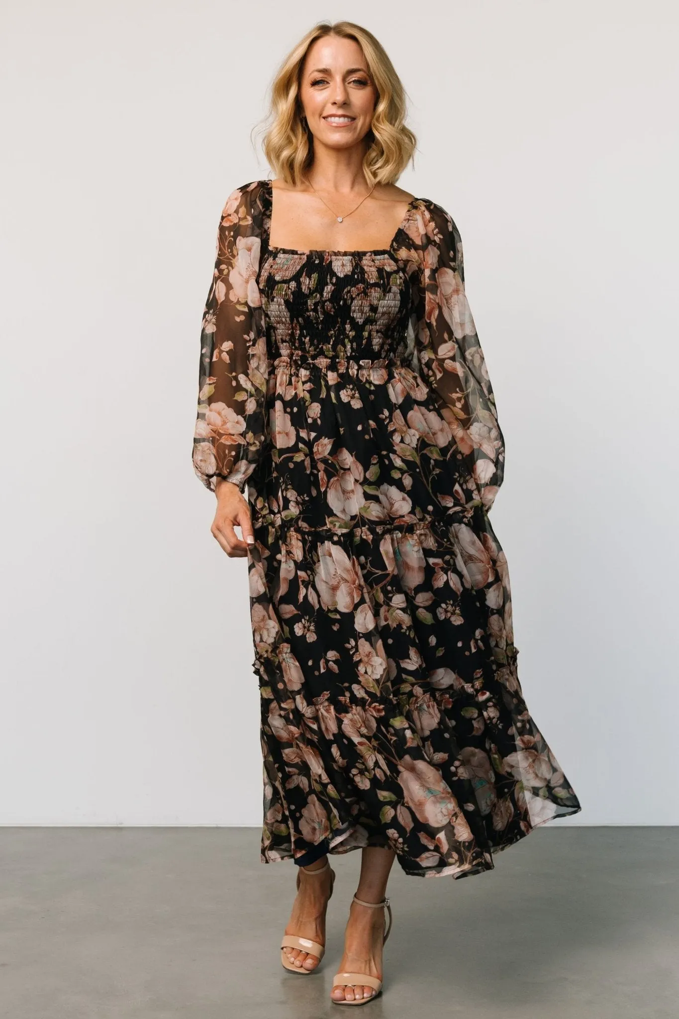 Adeline Smocked Maxi Dress | Midnight Floral sold by Baltic Born product image thumbnail 4