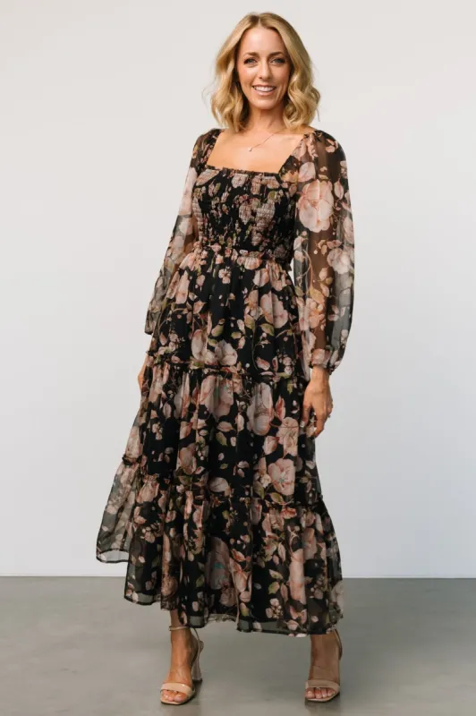Adeline Smocked Maxi Dress | Midnight Floral sold by Baltic Born