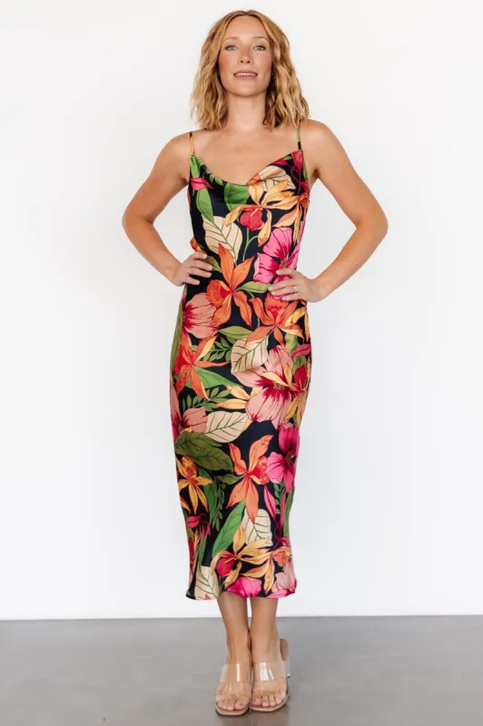 Kala Slip Midi Dress | Black Multi Floral sold by Baltic Born