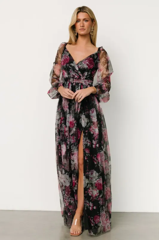Desiree Tulle Maxi Dress | Black + Fuchsia sold by Baltic Born