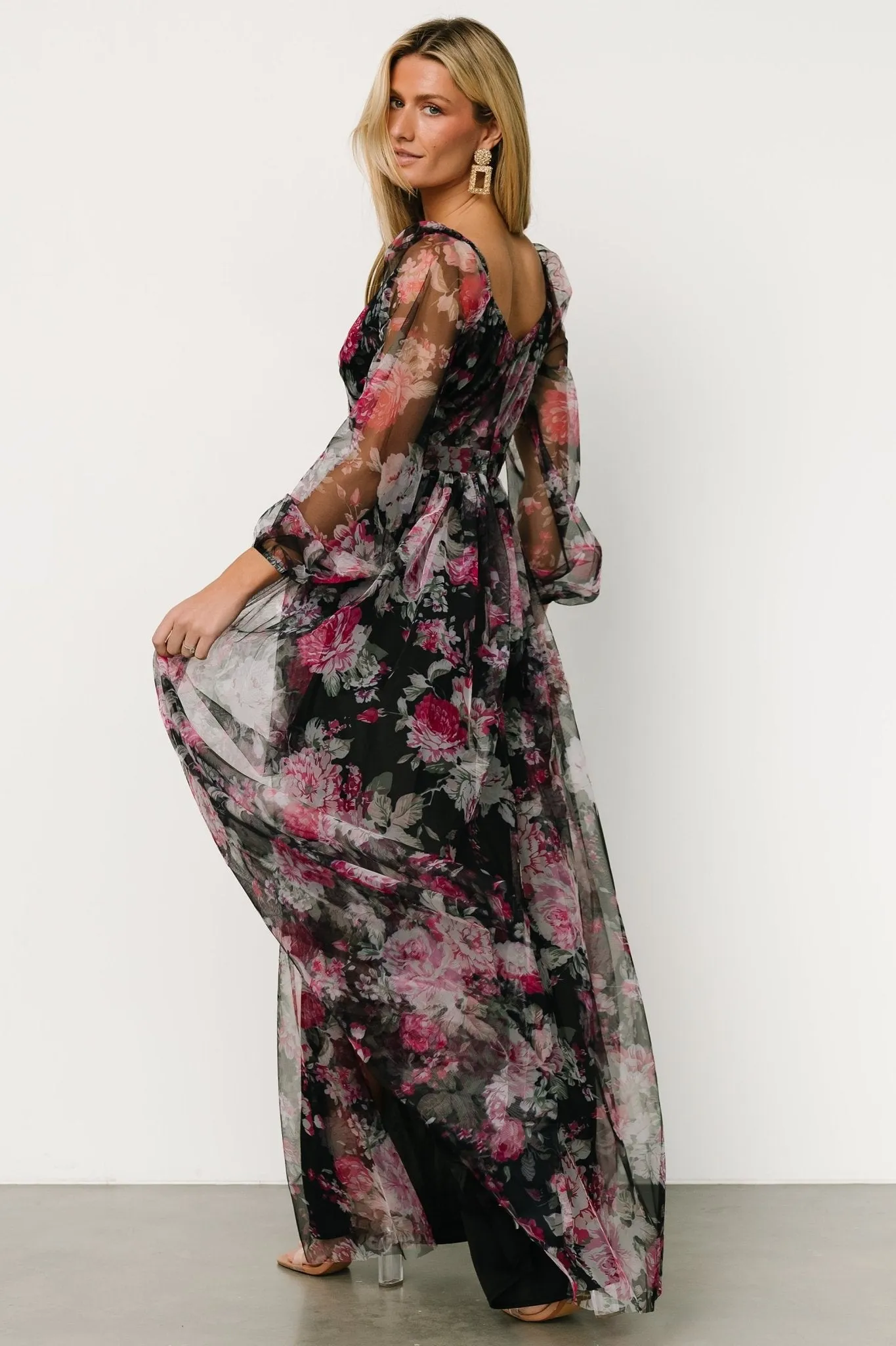 Desiree Tulle Maxi Dress | Black + Fuchsia sold by Baltic Born product image thumbnail 5