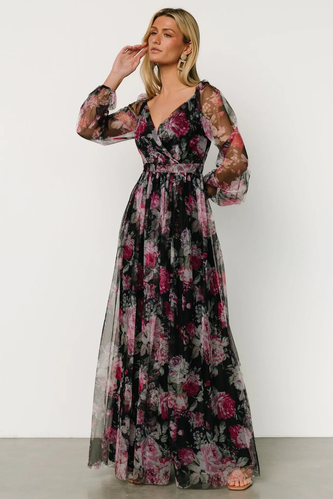 Desiree Tulle Maxi Dress | Black + Fuchsia sold by Baltic Born product image thumbnail 4