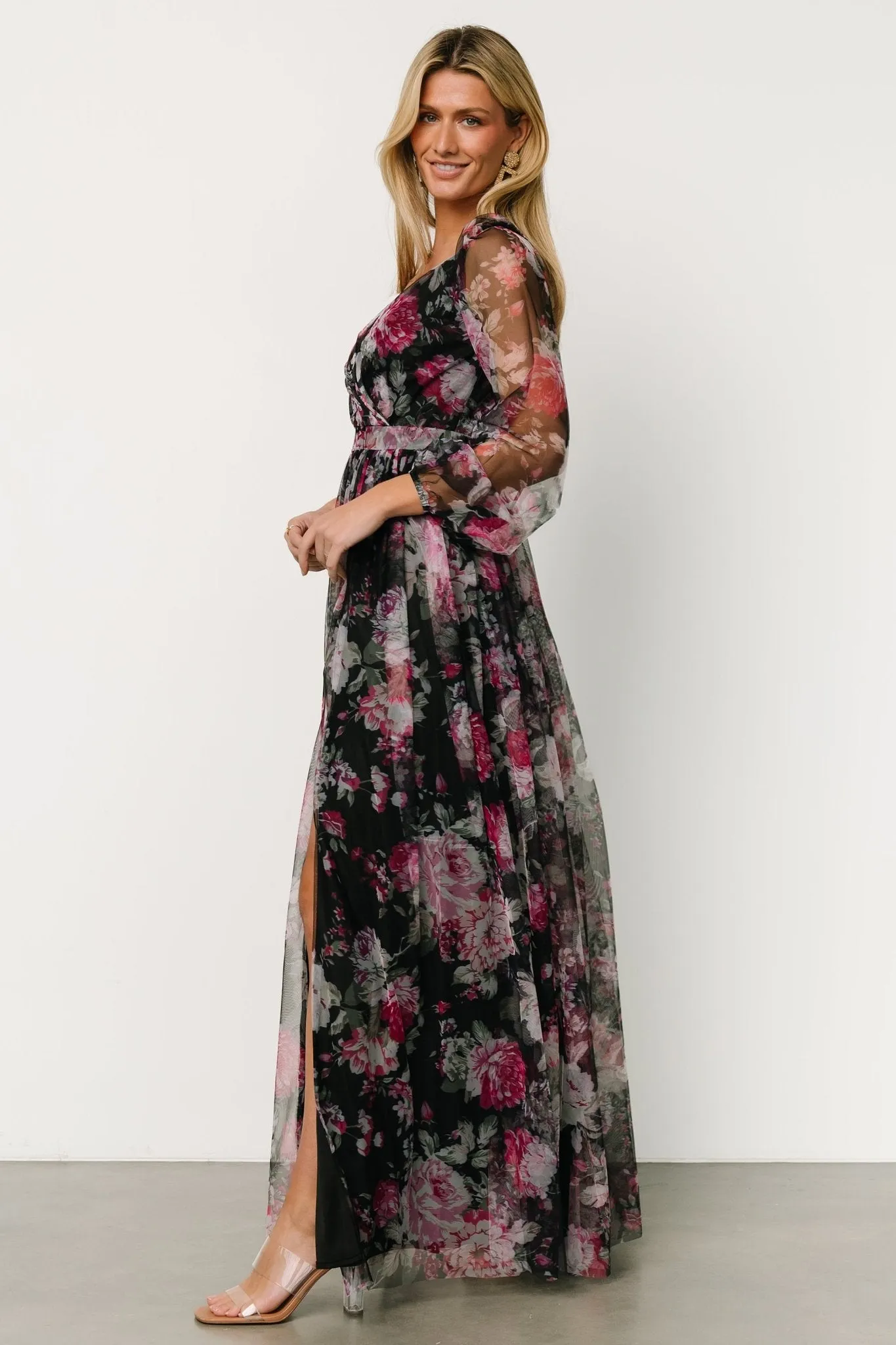 Desiree Tulle Maxi Dress | Black + Fuchsia sold by Baltic Born product image thumbnail 2