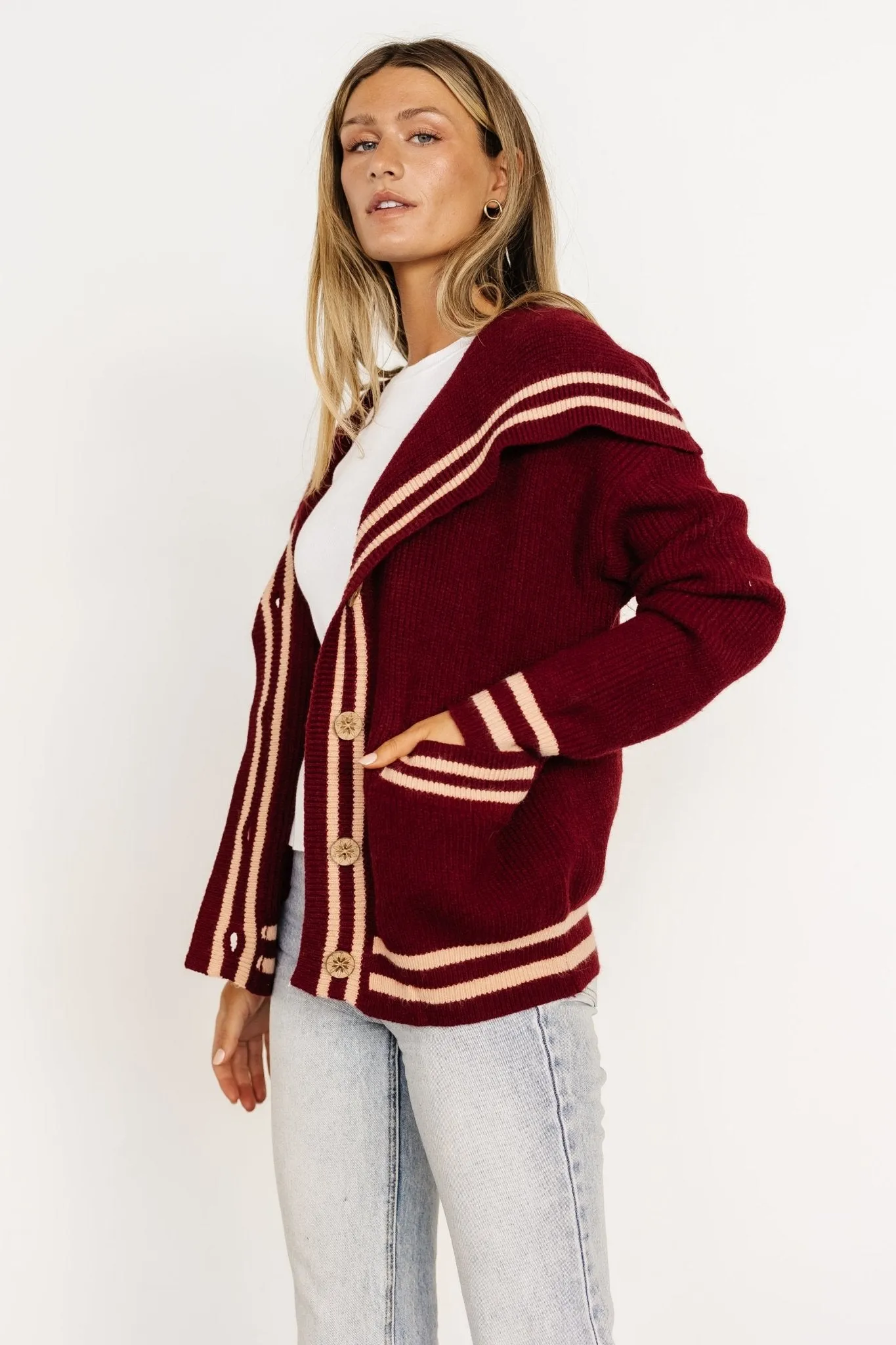 Corbett Knit Cardigan | Burgundy sold by Baltic Born product image thumbnail 3