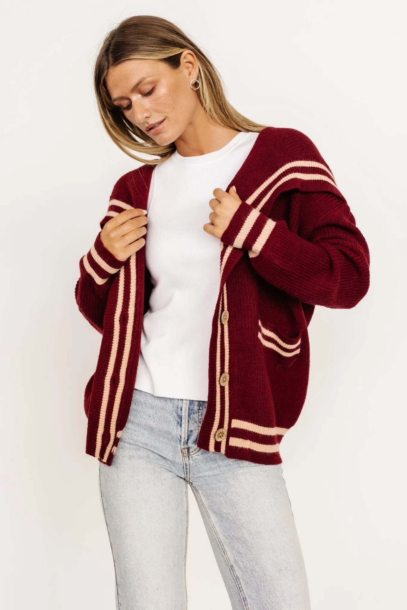 Corbett Knit Cardigan | Burgundy sold by Baltic Born