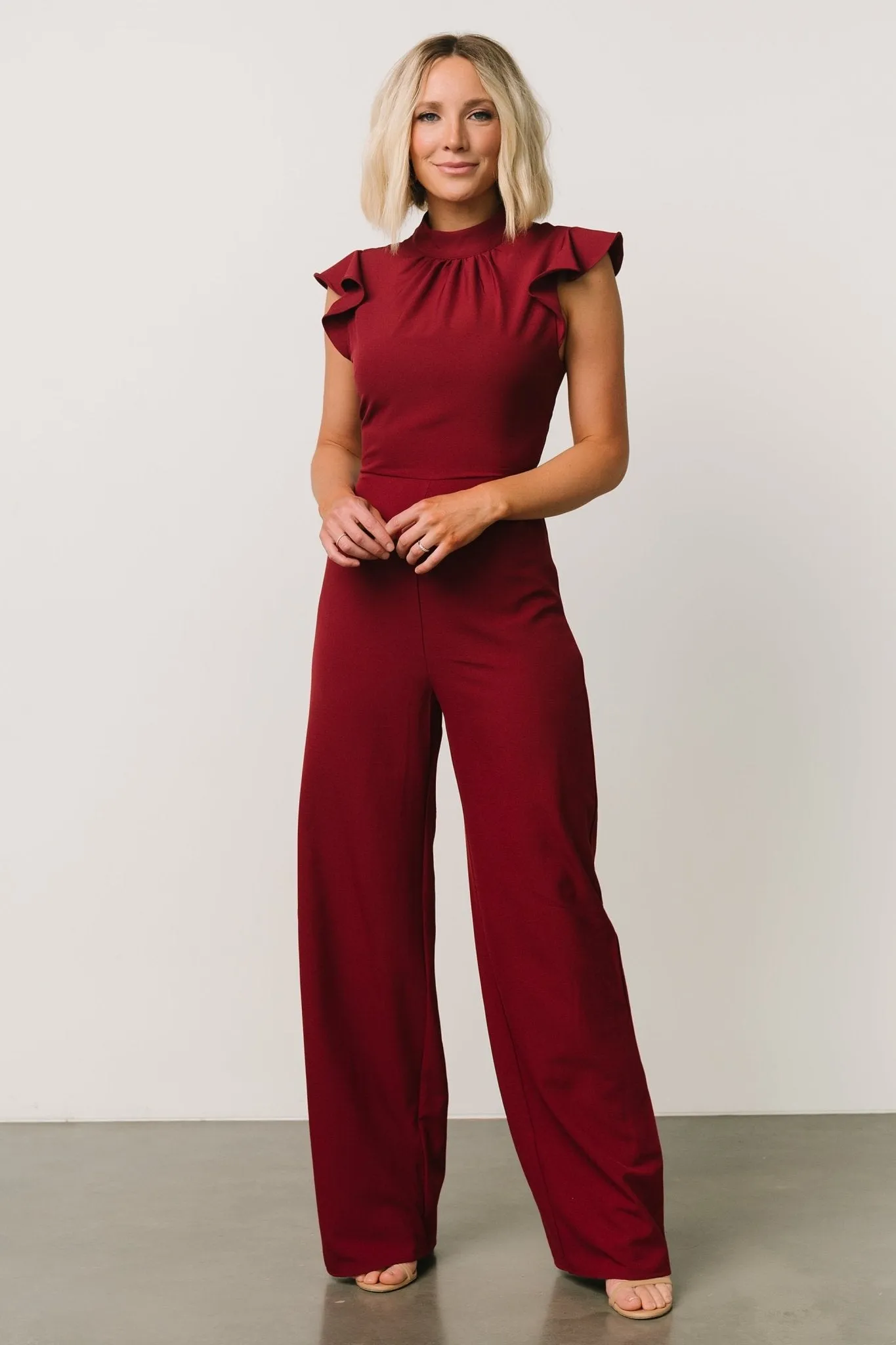Tana Mock Neck Jumpsuit | Burgundy sold by Baltic Born