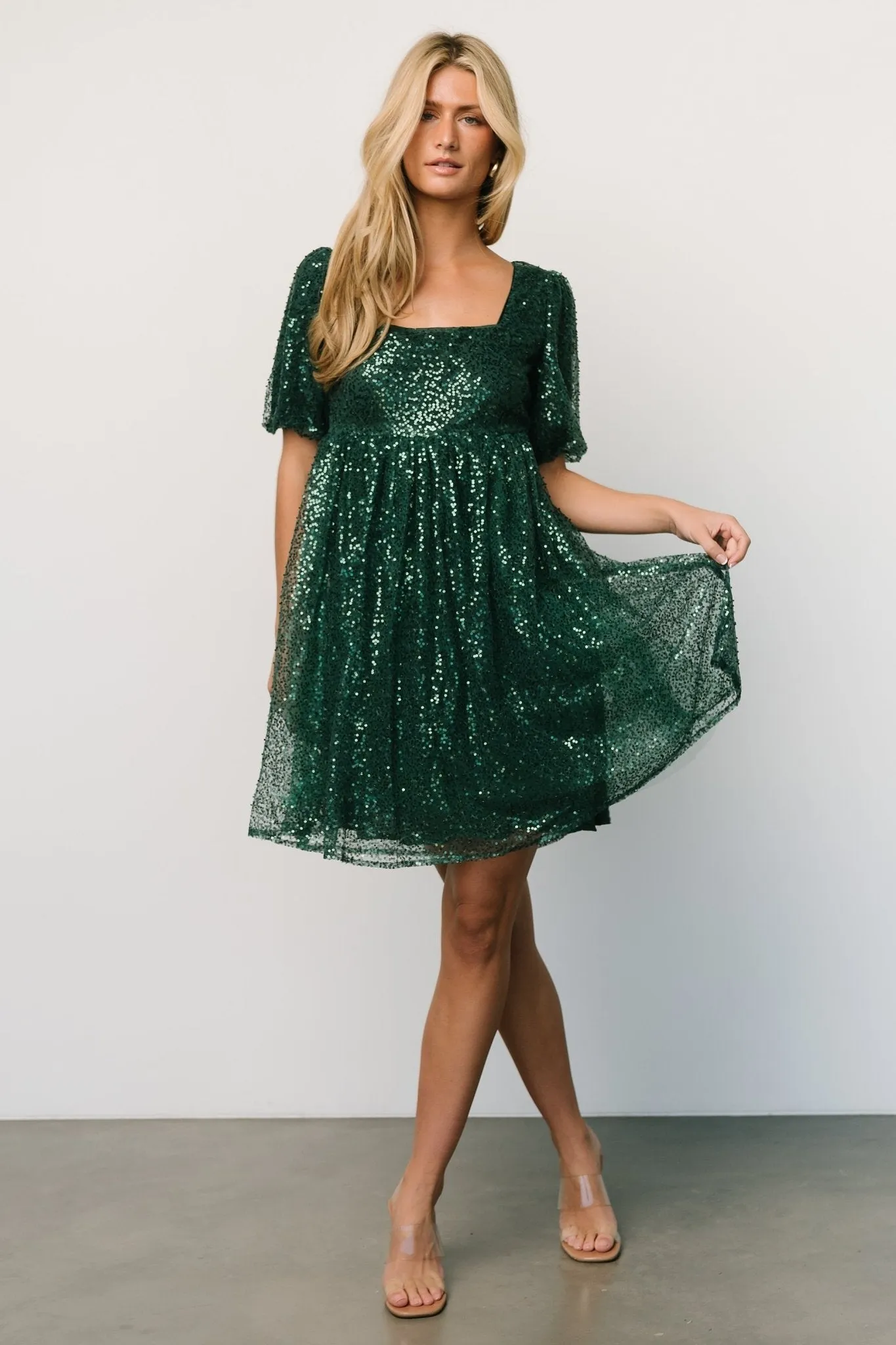 Joy Sequin Pearl Short Dress | Green sold by Baltic Born