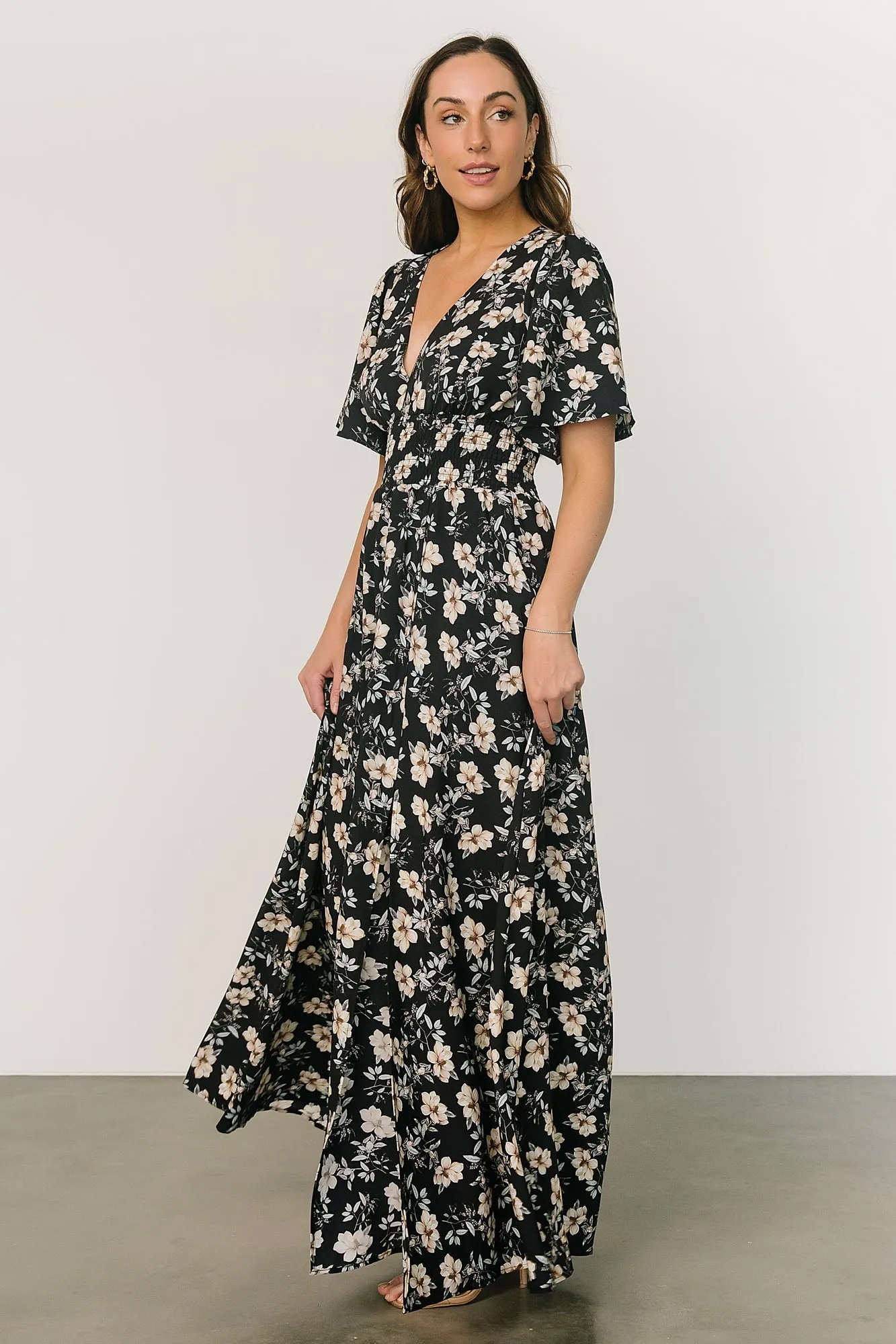 Verona Smocked Maxi Dress | Black Floral sold by Baltic Born product image thumbnail 3