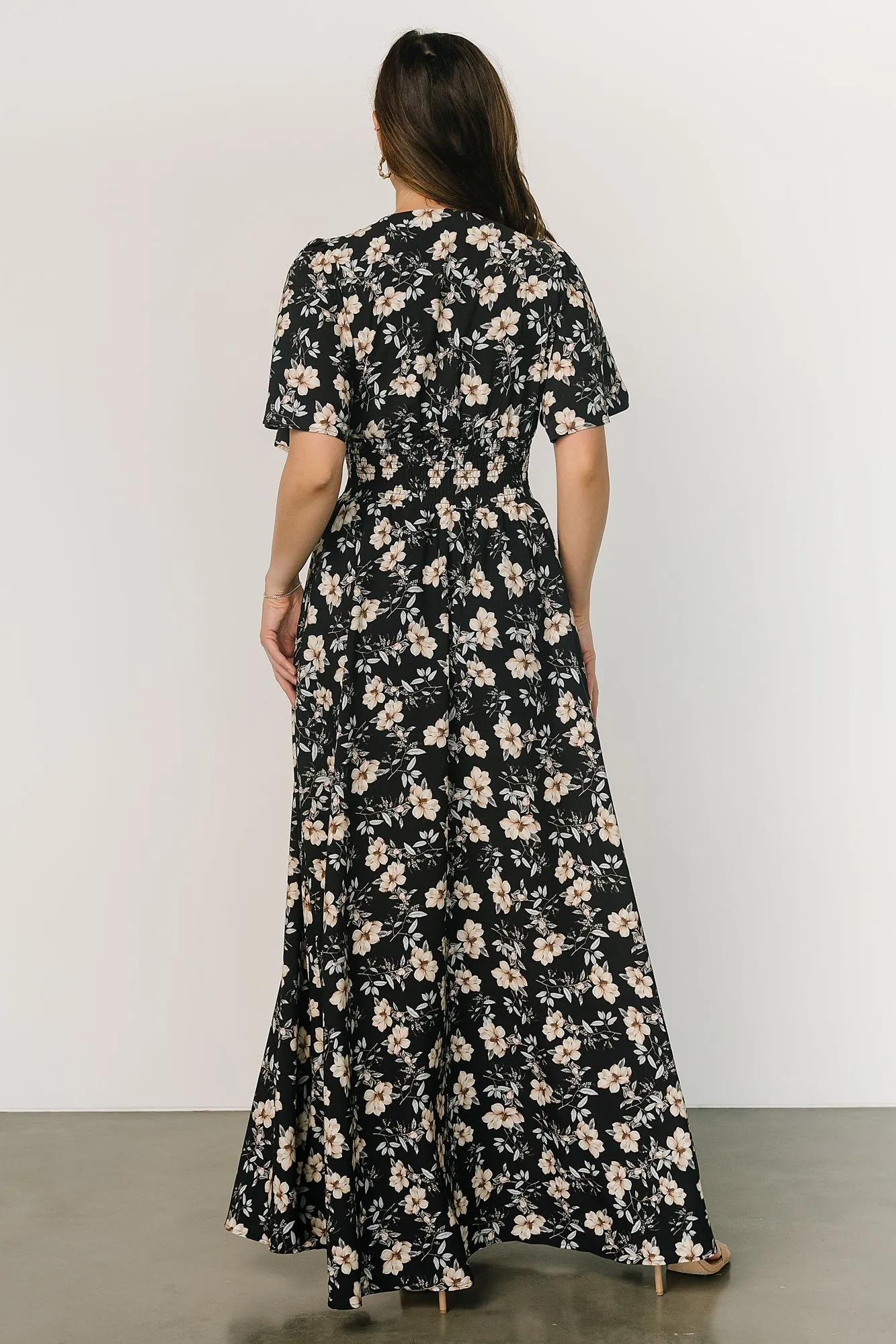 Verona Smocked Maxi Dress | Black Floral sold by Baltic Born product image thumbnail 4