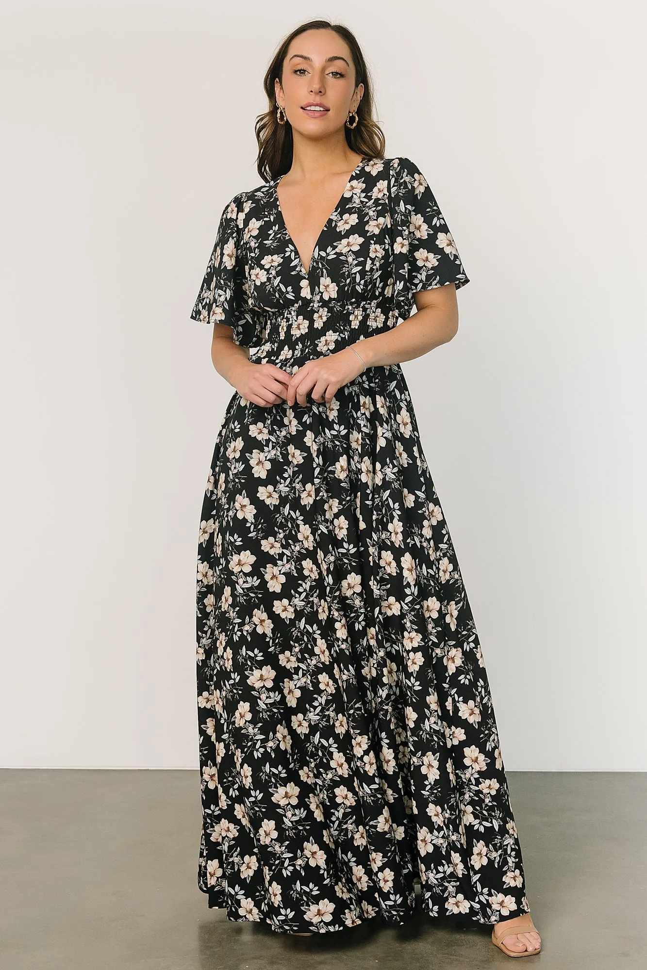 Verona Smocked Maxi Dress | Black Floral sold by Baltic Born product image thumbnail 5