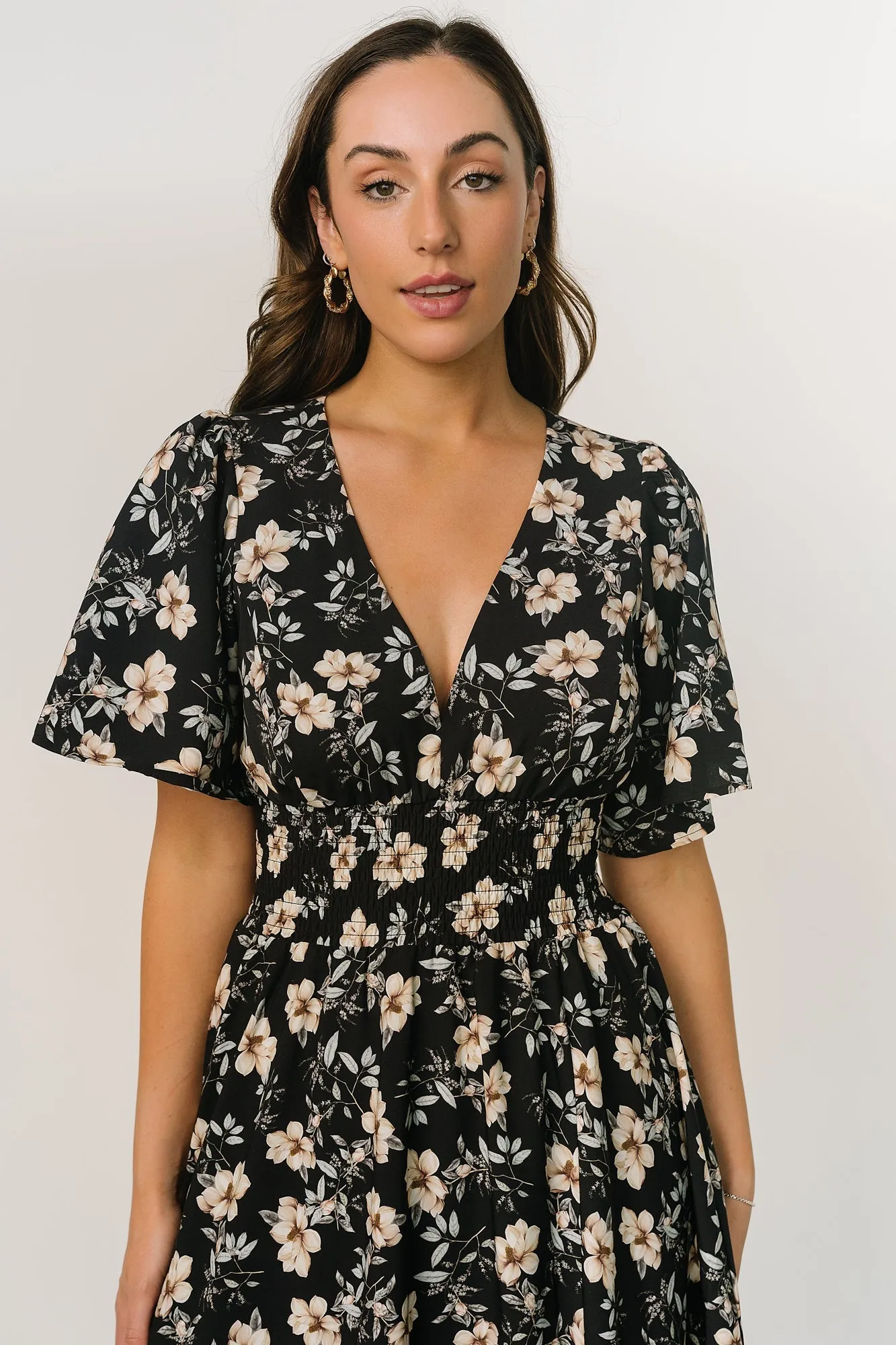 Verona Smocked Maxi Dress | Black Floral sold by Baltic Born product image thumbnail 2