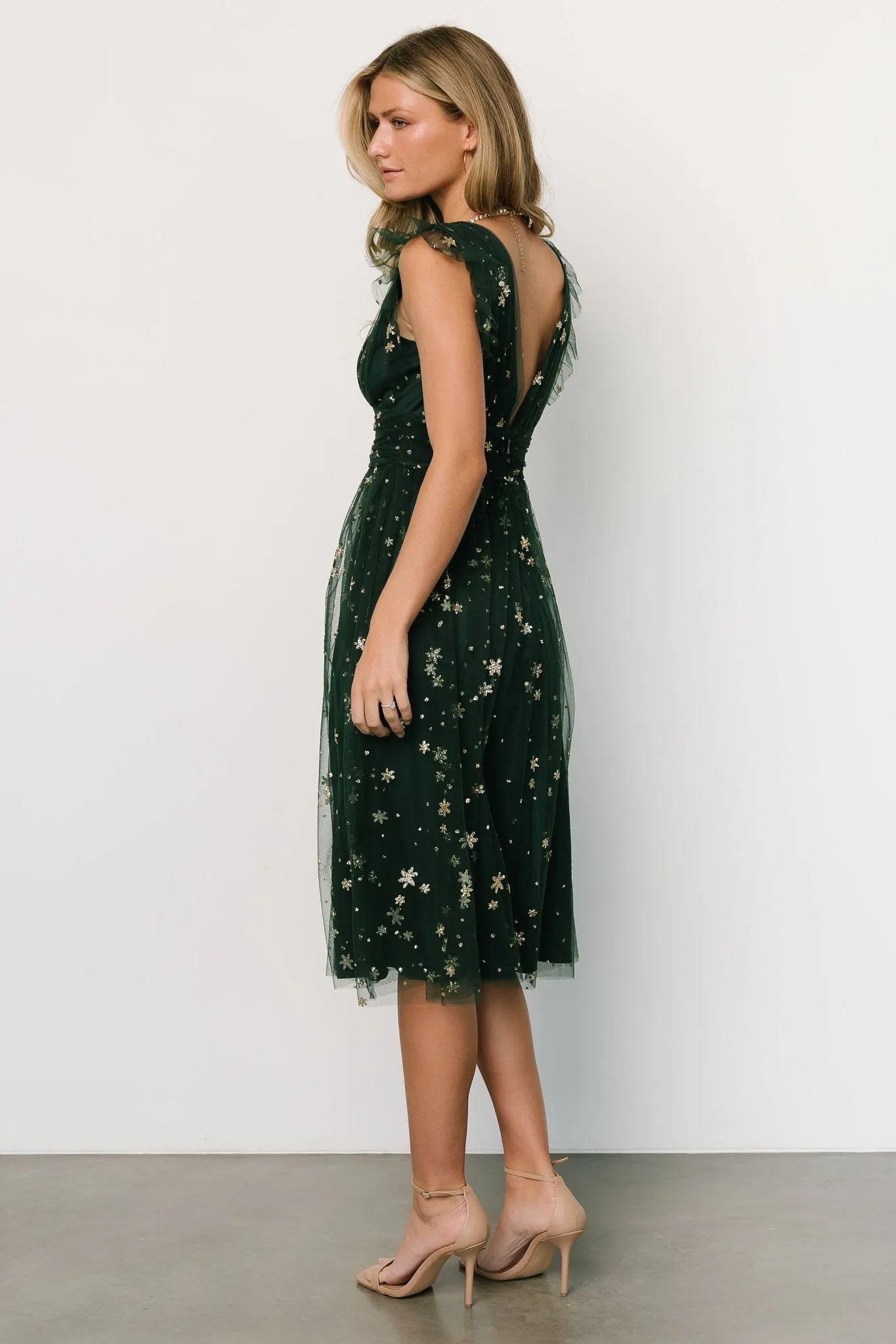 Chiara Shimmer Midi Dress | Green + Gold sold by Baltic Born product image thumbnail 4