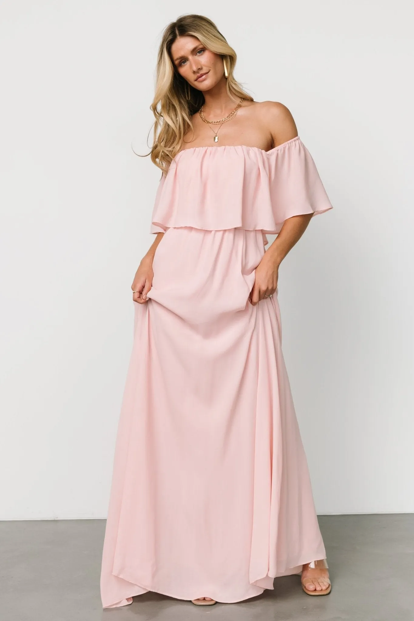 Diana Off Shoulder Maxi Dress | Blush sold by Baltic Born