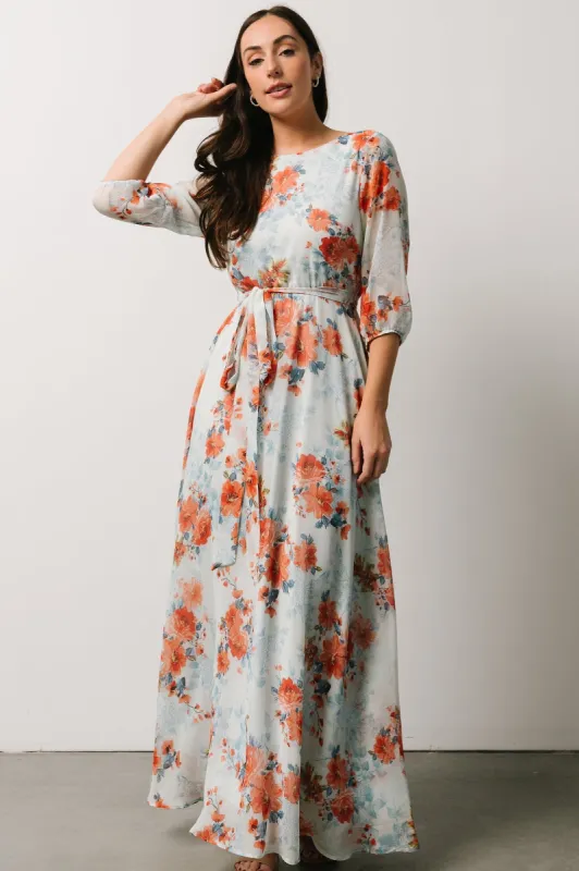 Rebecca Maxi Dress | Blue + Coral Blossom sold by Baltic Born