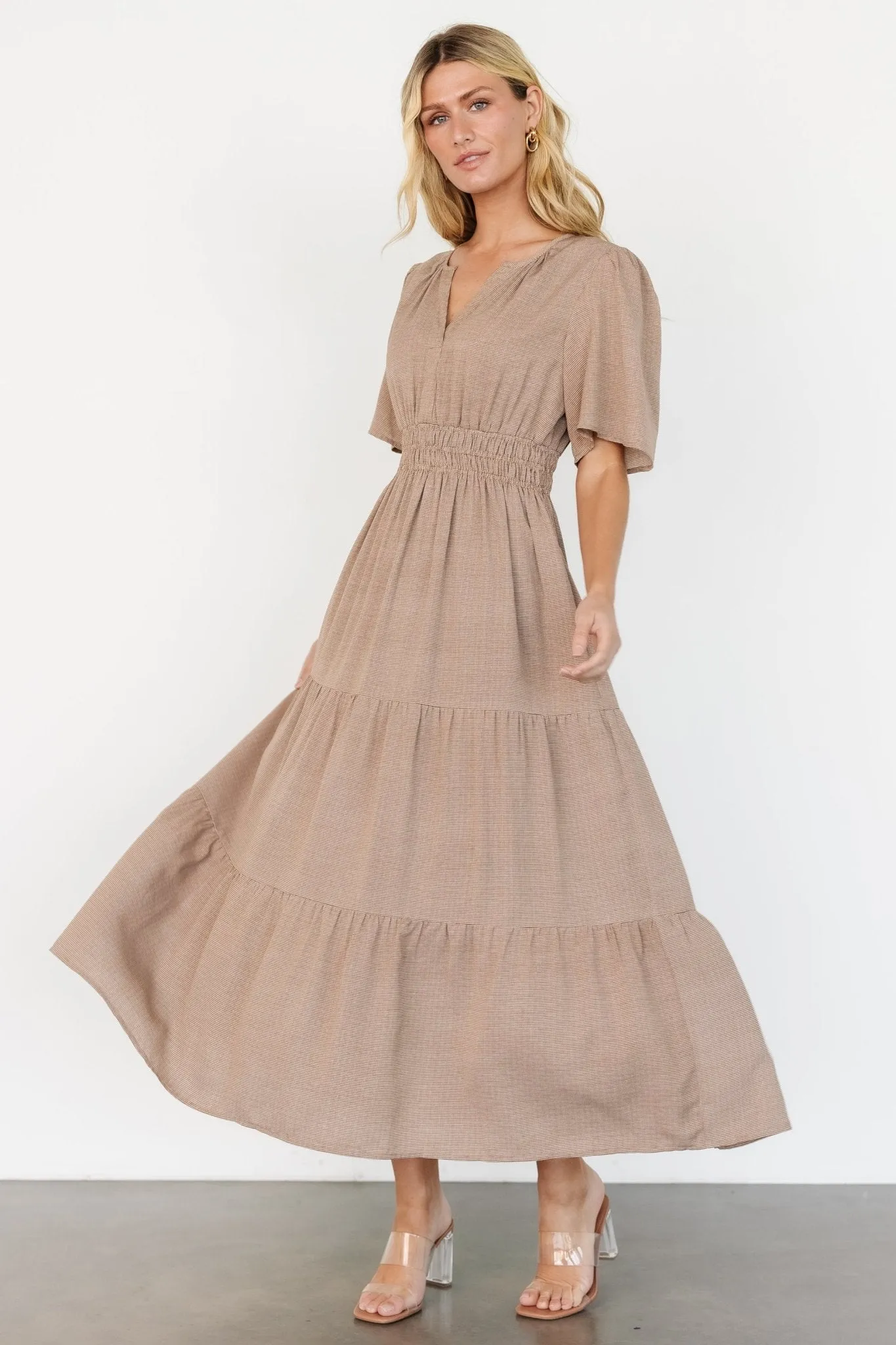 Danielle Tiered Maxi Dress | Brown Print sold by Baltic Born product image thumbnail 4