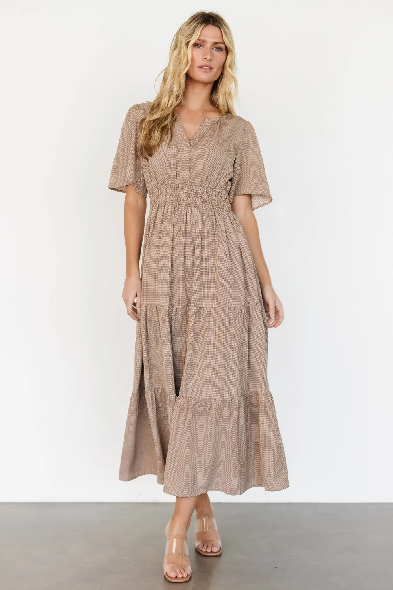 Danielle Tiered Maxi Dress | Brown Print sold by Baltic Born