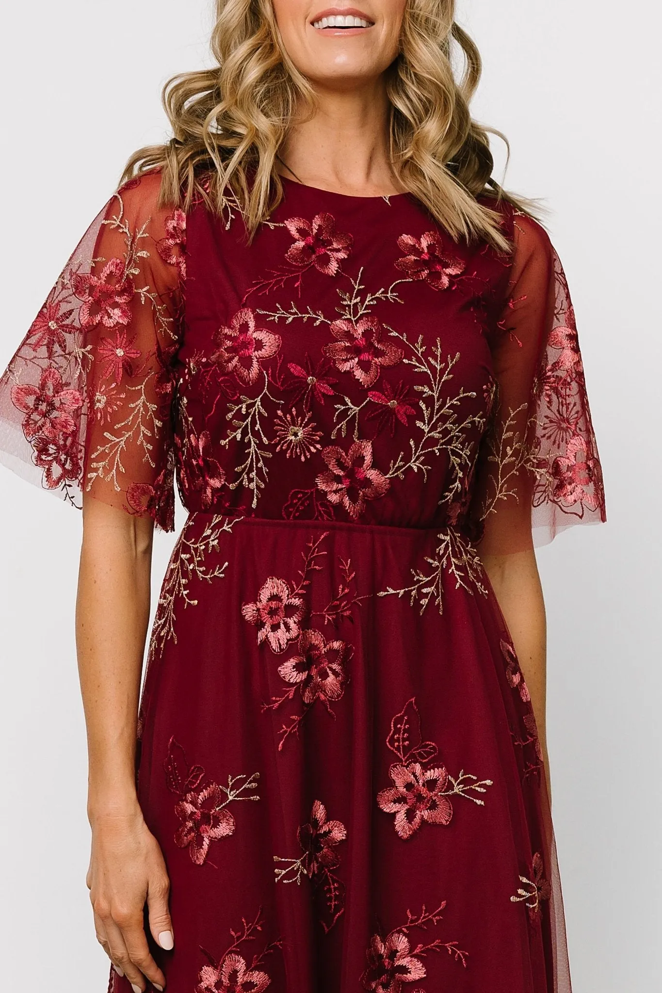 Arabella Embroidered Tulle Maxi Dress | Burgundy Floral sold by Baltic Born product image thumbnail 4