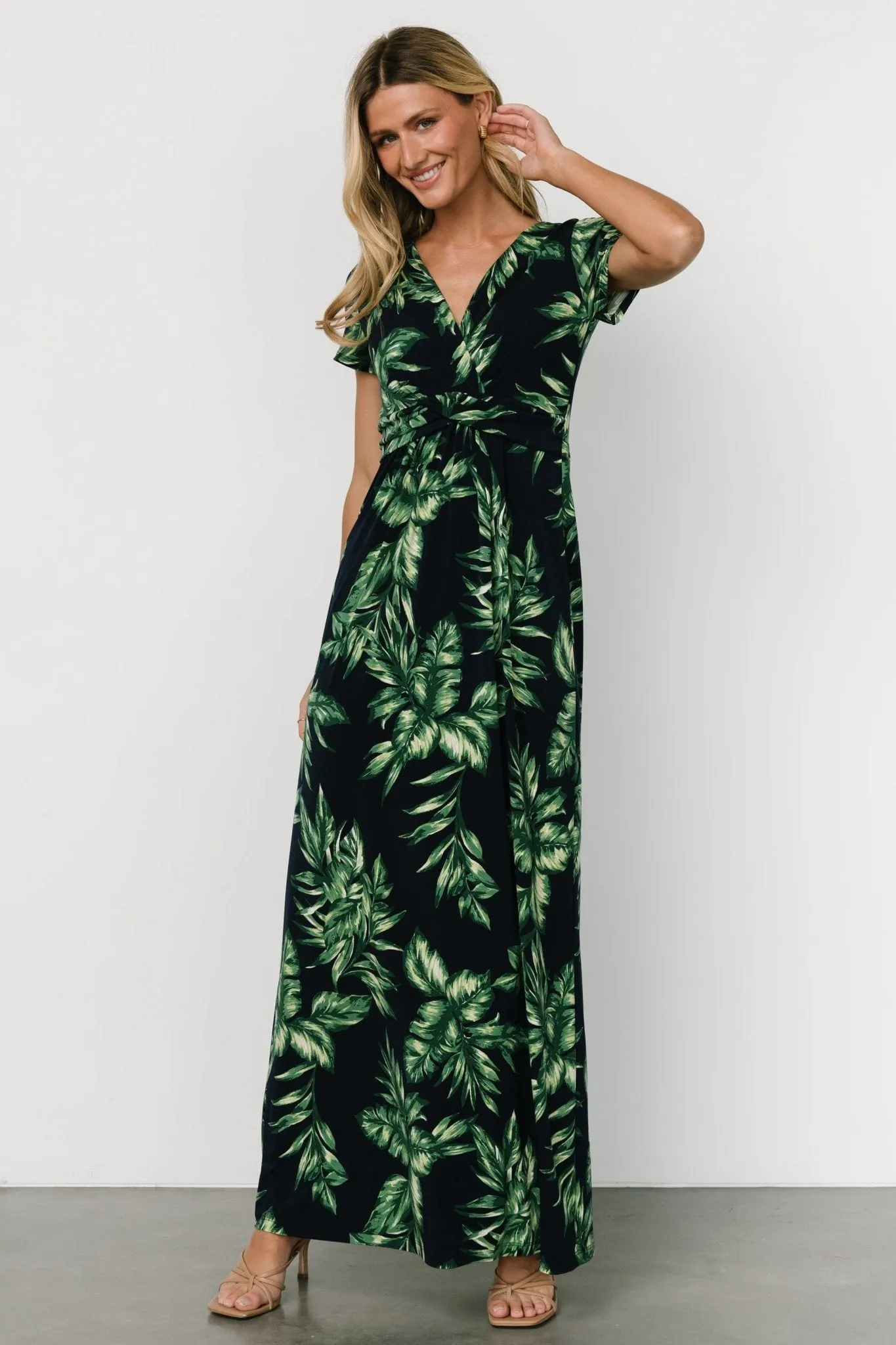 Soleil Maxi Dress | Black Leaf Print sold by Baltic Born