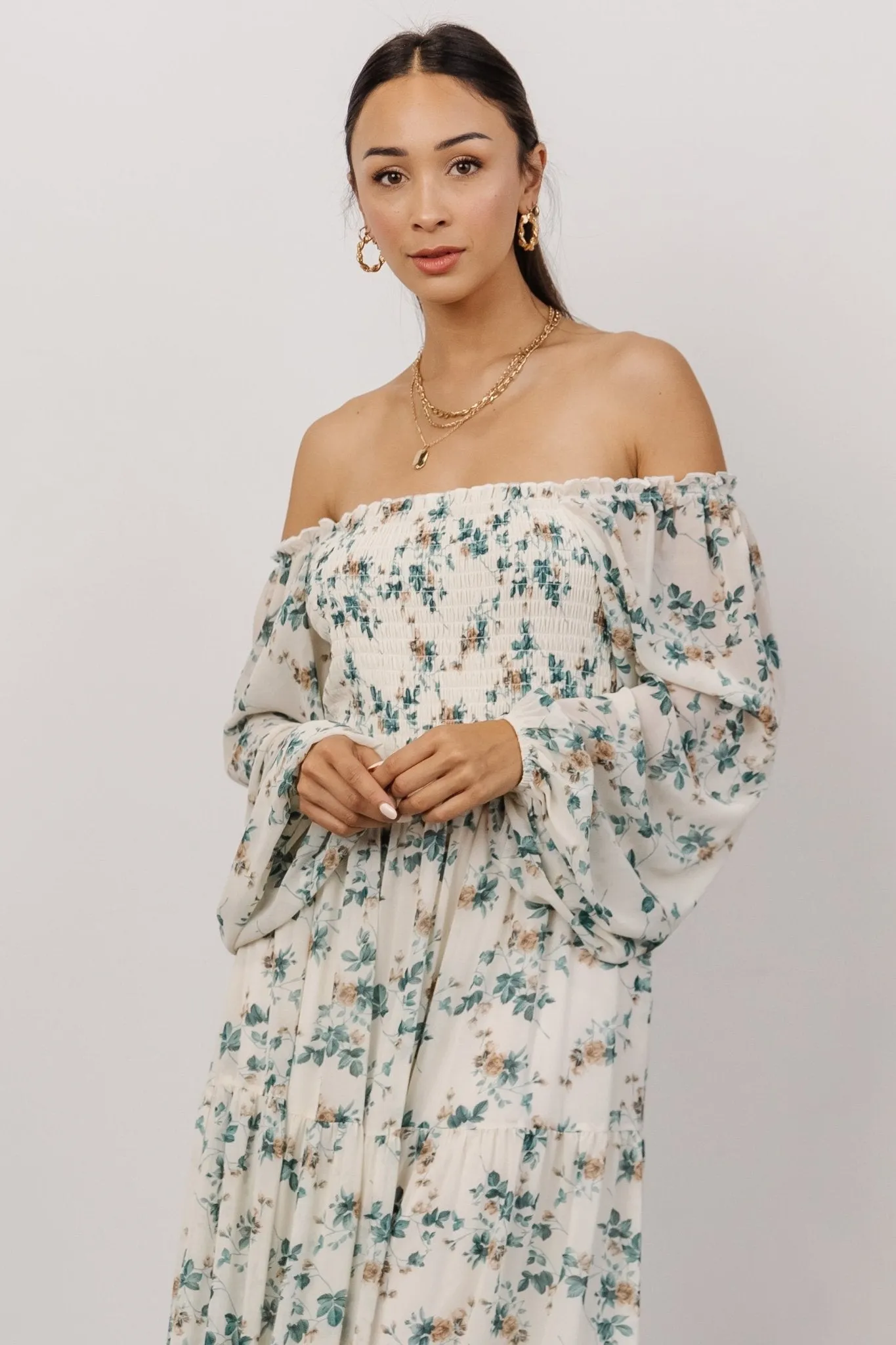 Isabela Smocked Maxi Dress | Ivory + Topaz Floral sold by Baltic Born product image thumbnail 3