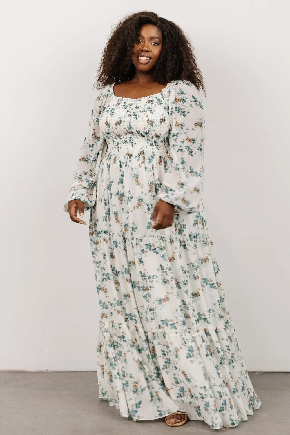Isabela Smocked Maxi Dress | Ivory + Topaz Floral sold by Baltic Born product image thumbnail 4
