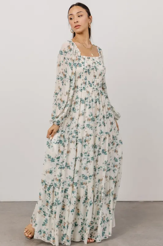 Isabela Smocked Maxi Dress | Ivory + Topaz Floral sold by Baltic Born
