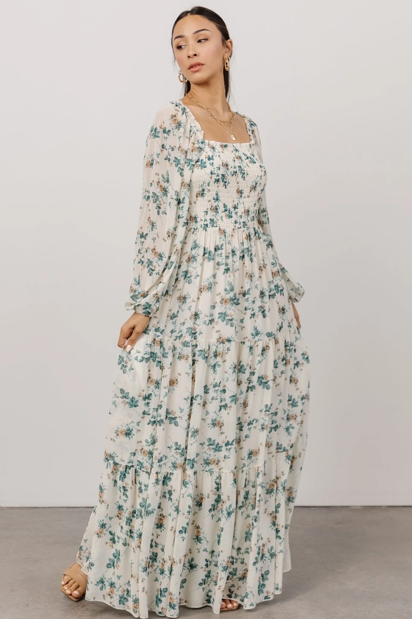 Isabela Smocked Maxi Dress | Ivory + Topaz Floral sold by Baltic Born