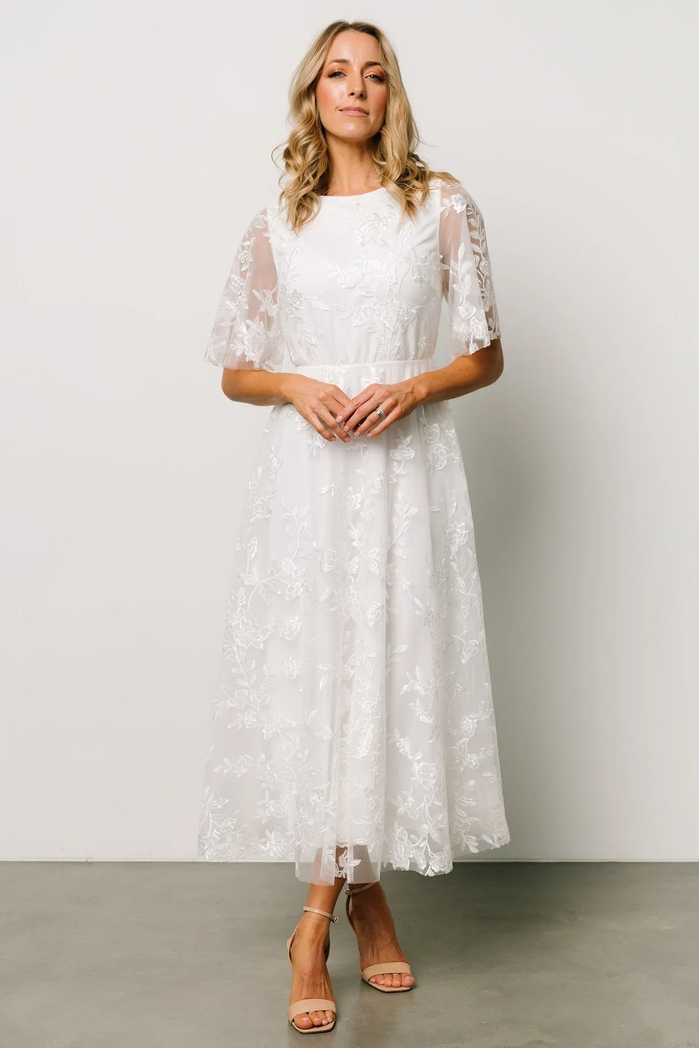 Arabella Embroidered Tulle Maxi Dress | White sold by Baltic Born product image thumbnail 5