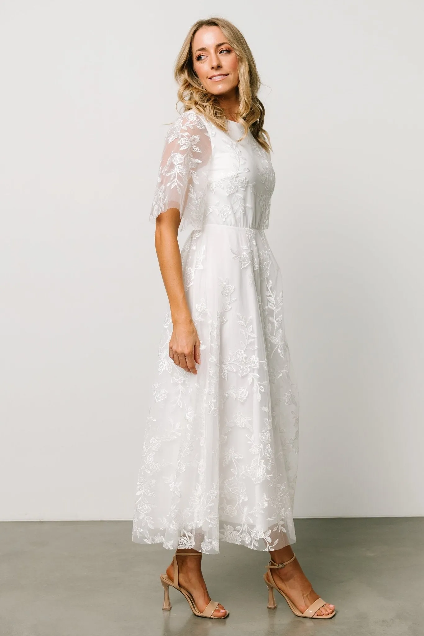 Arabella Embroidered Tulle Maxi Dress | White sold by Baltic Born product image thumbnail 3