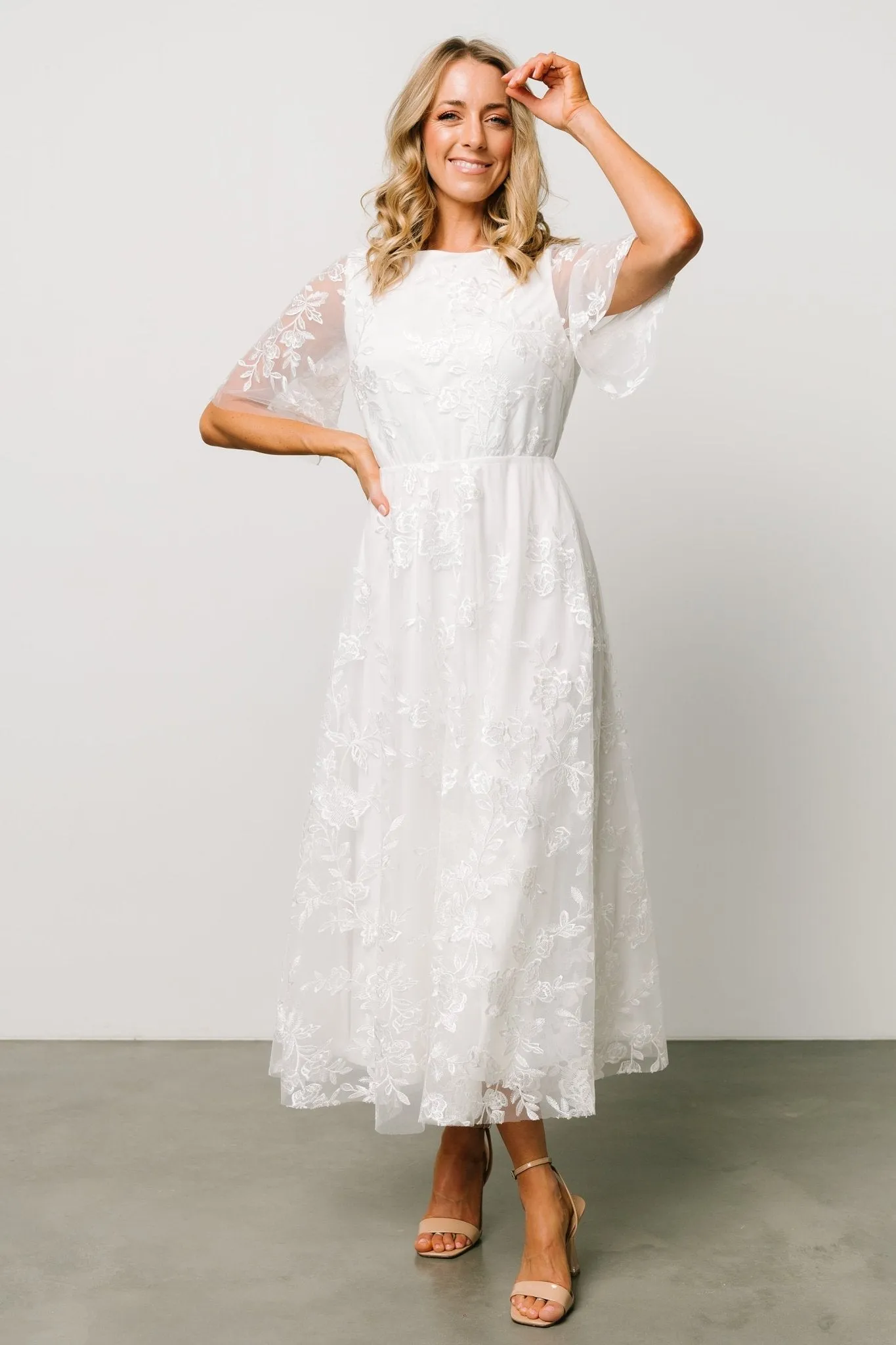 Arabella Embroidered Tulle Maxi Dress | White sold by Baltic Born