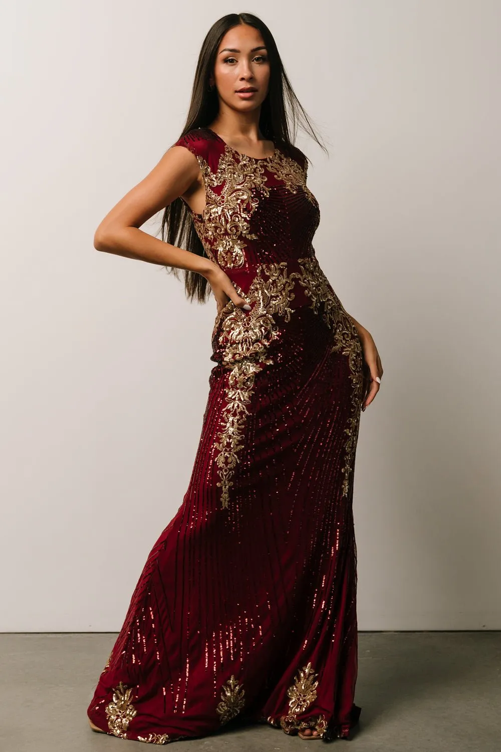 Azura Sequin Gown | Burgundy + Gold sold by Baltic Born product image thumbnail 5