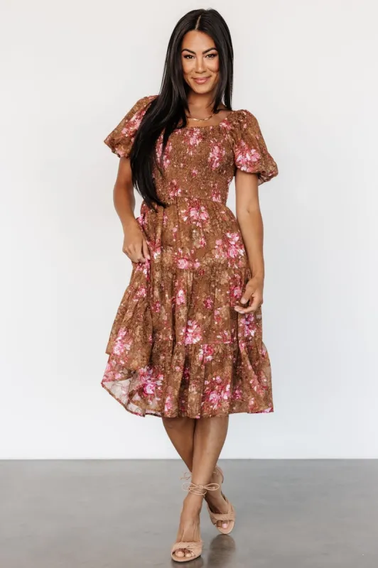 Lizzy Midi Dress | Copper + Pink sold by Baltic Born