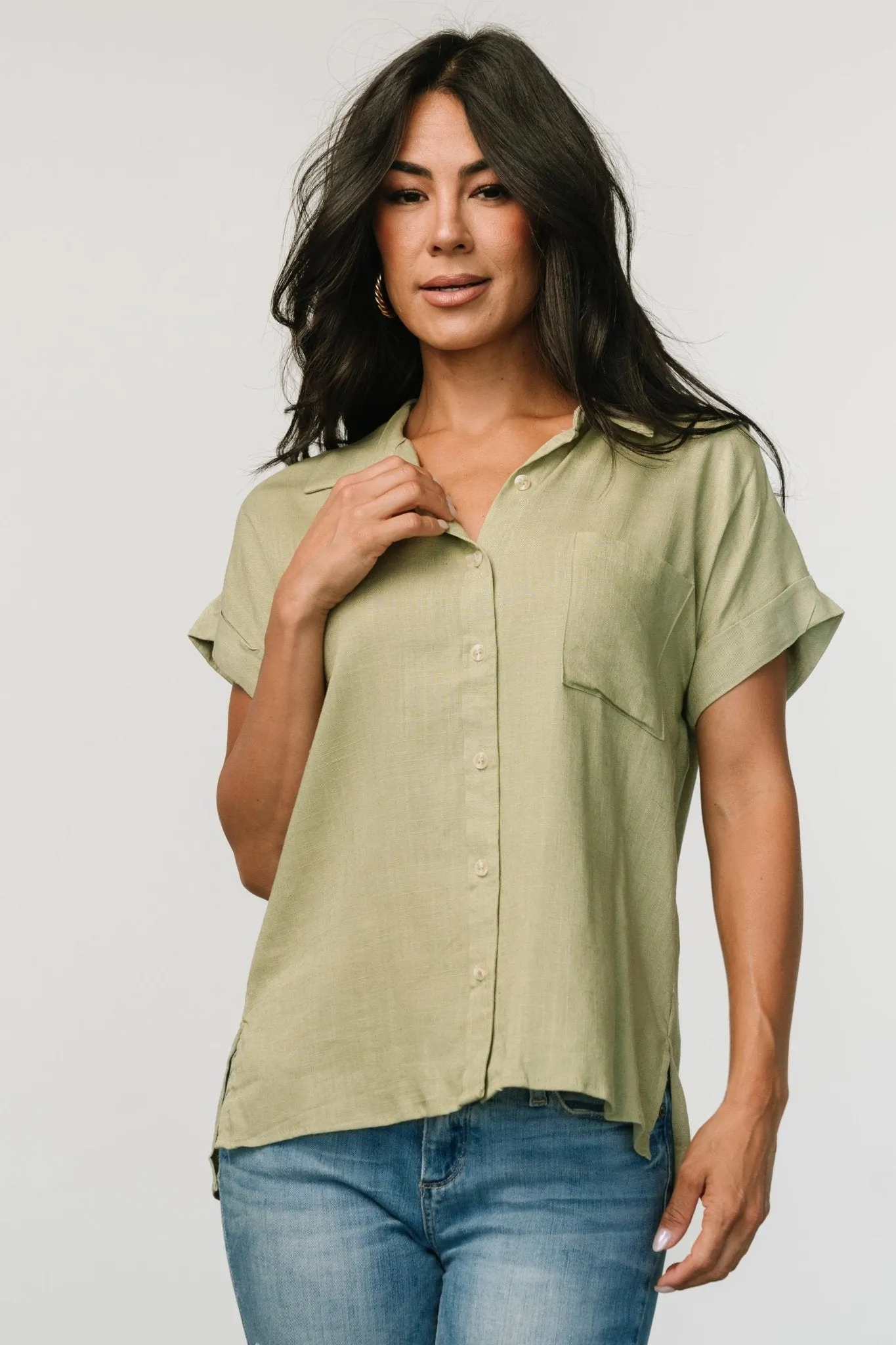 Andrews Button Top | Sage sold by Baltic Born