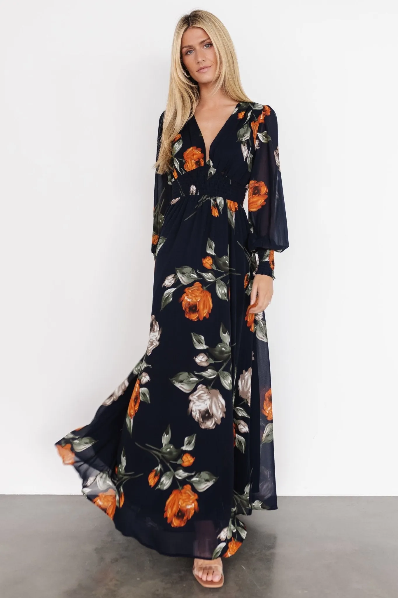 Olivia Maxi Dress | Midnight Navy Floral sold by Baltic Born