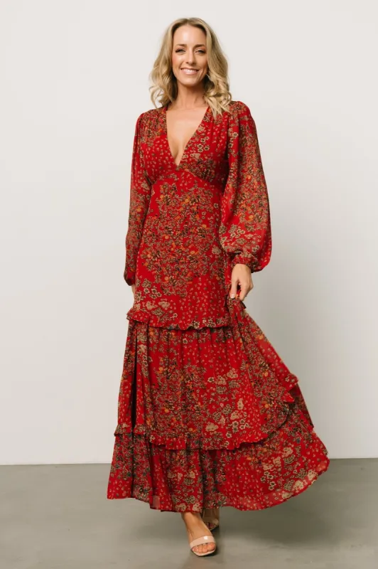 Bowman Deep V Maxi Dress | Red Multi sold by Baltic Born