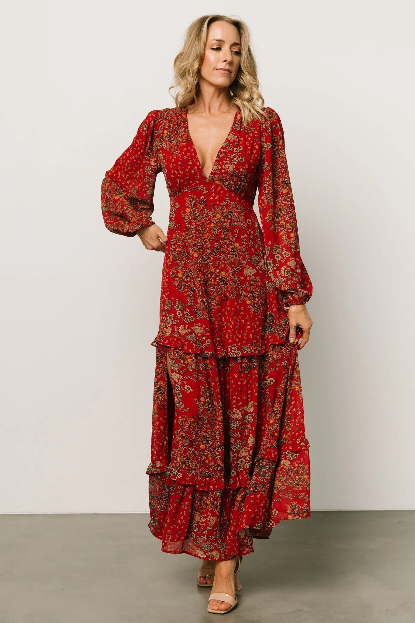 Bowman Deep V Maxi Dress | Red Multi sold by Baltic Born product image thumbnail 5