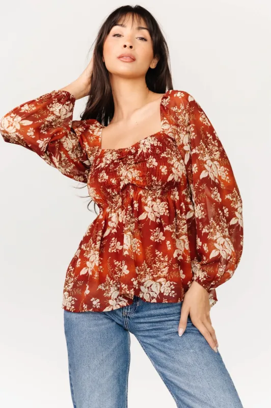 Fenna Smocked Top | Rust Floral sold by Baltic Born
