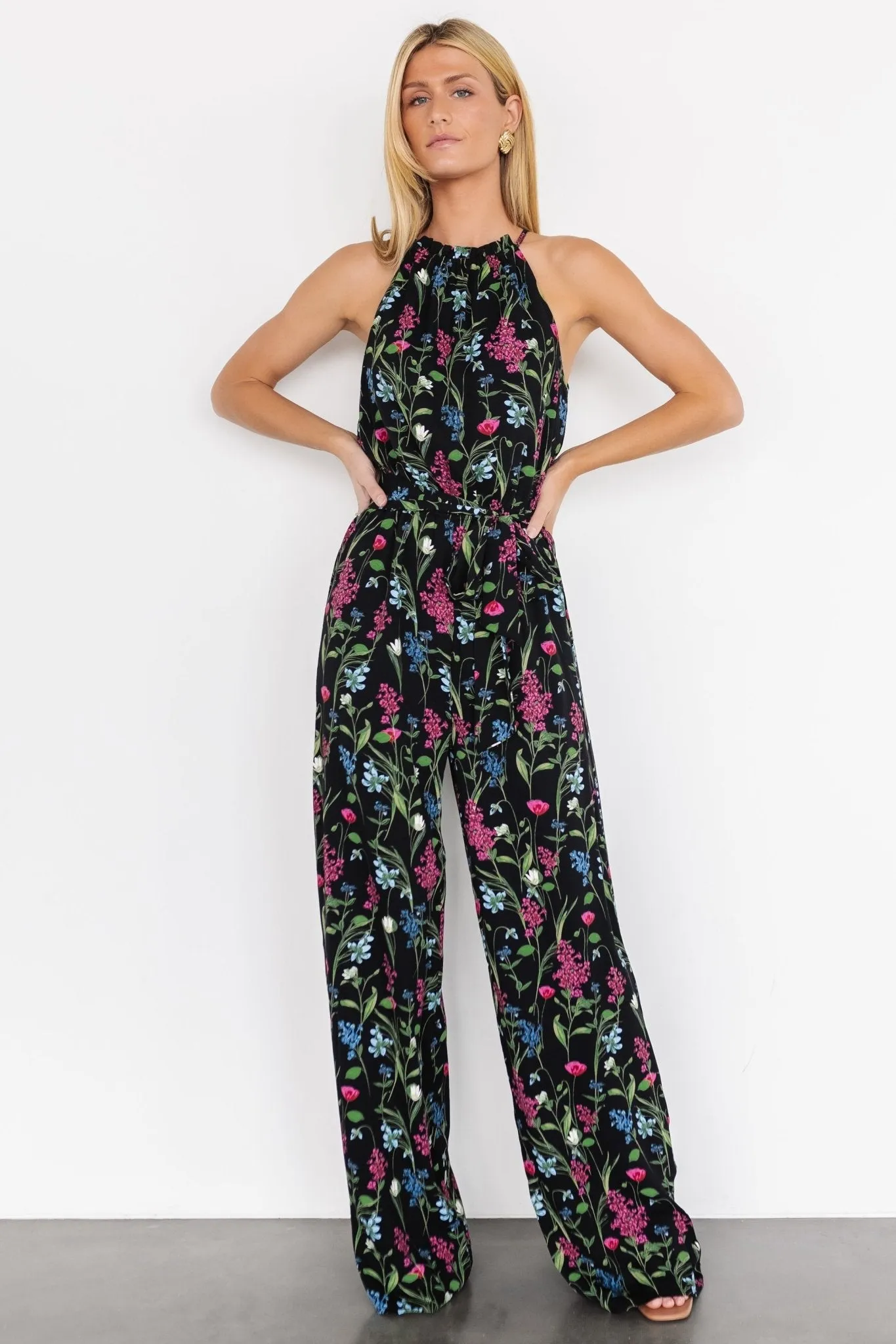 Alameda Halter Jumpsuit | Black Floral sold by Baltic Born