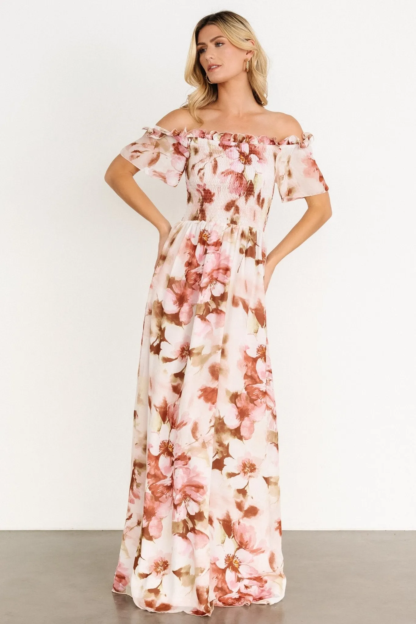 Elina Maxi Dress | Mauve Multi Floral sold by Baltic Born