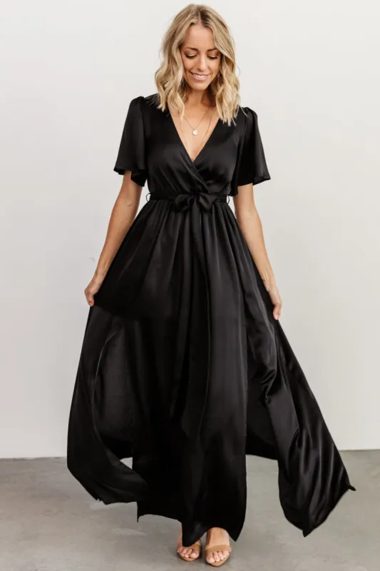 Sicily Satin Maxi Dress | Black sold by Baltic Born