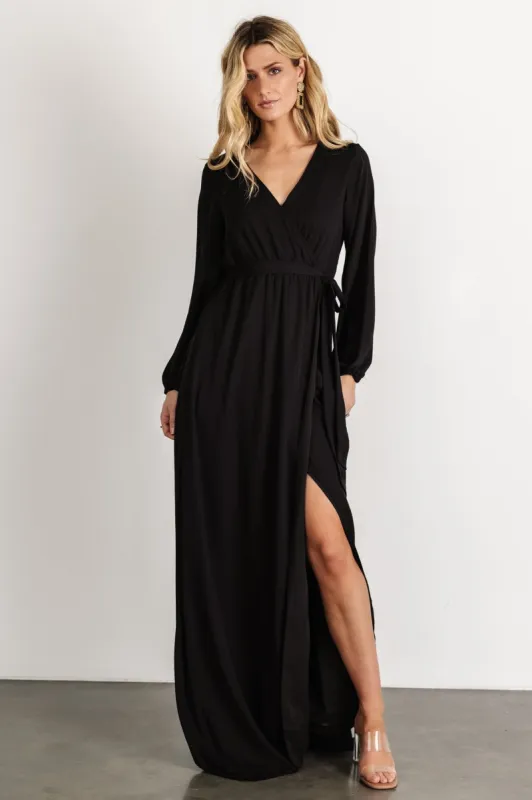Breanne Faux Wrap Maxi Dress | Black sold by Baltic Born