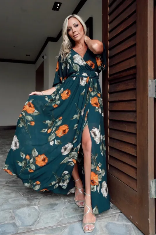 Kia Kimono Maxi Dress | Deep Topaz Floral sold by Baltic Born