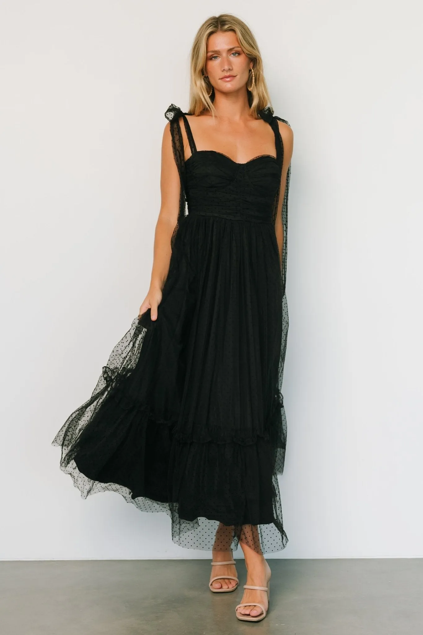 Mavani Swiss Dot Tulle Maxi Dress | Black sold by Baltic Born