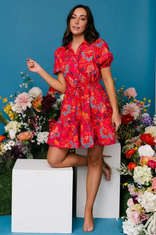 Lara Ruffle Short Dress | Fuchsia Floral sold by Baltic Born