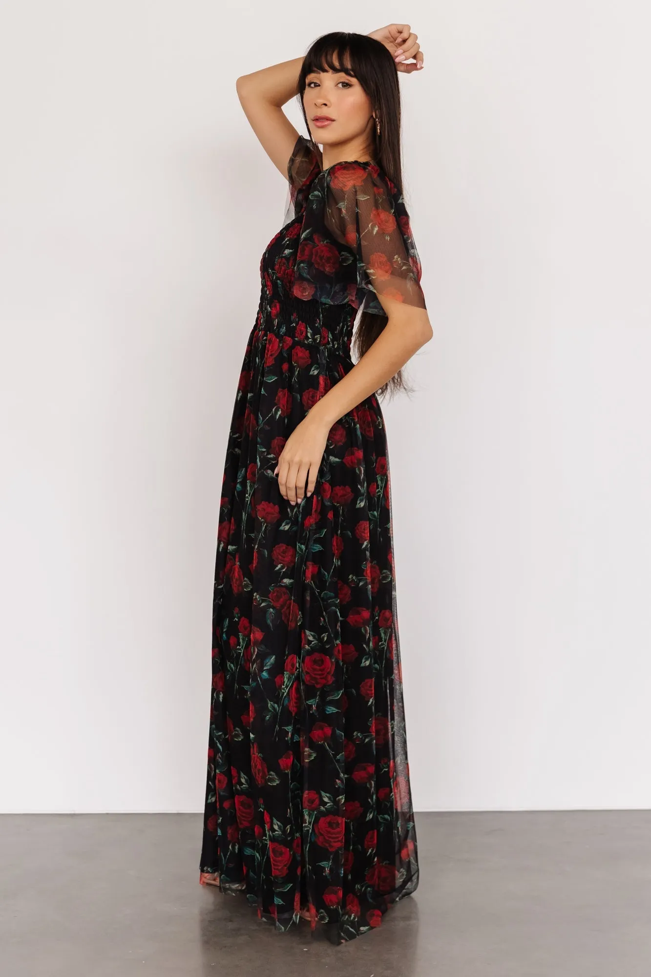 Cassandra Tulle Maxi Dress | Black + Red Rose sold by Baltic Born product image thumbnail 3