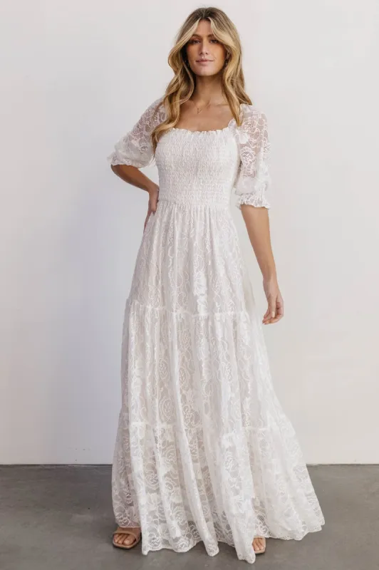 Stella Smocked Lace Maxi Dress | Off White sold by Baltic Born