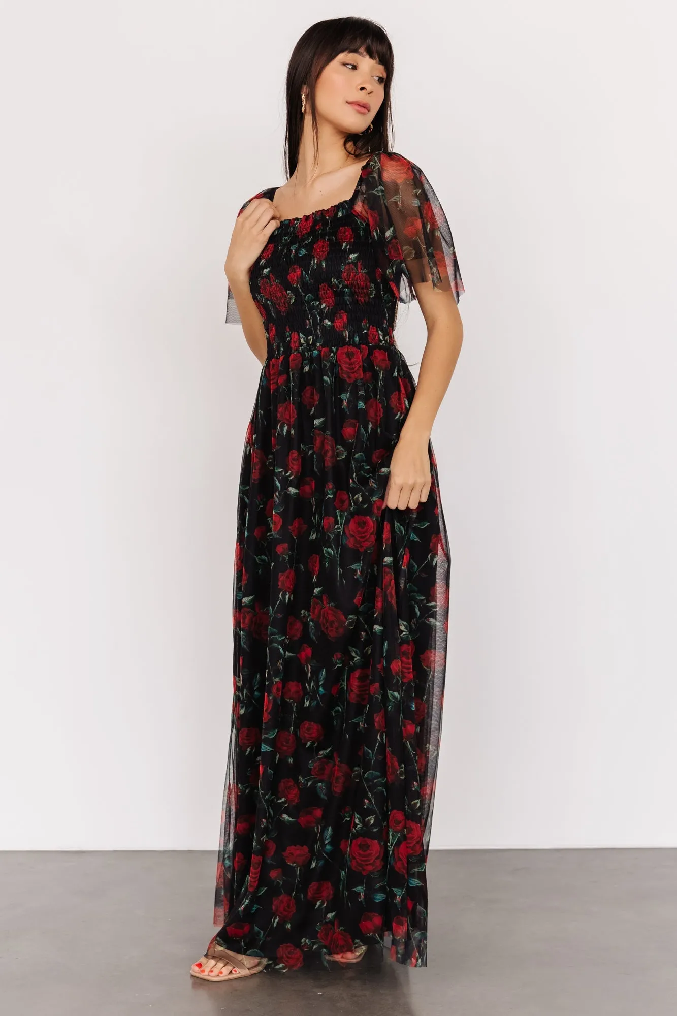 Cassandra Tulle Maxi Dress | Black + Red Rose sold by Baltic Born product image thumbnail 4