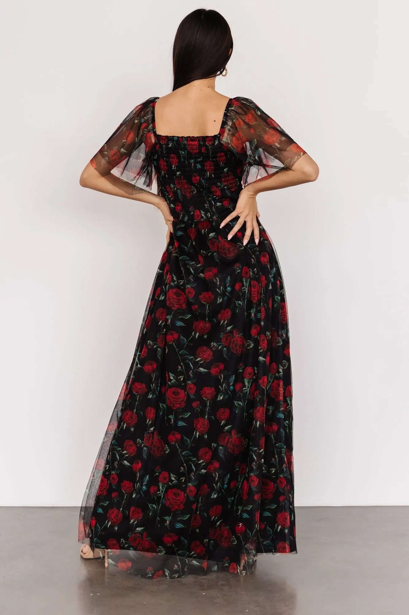 Cassandra Tulle Maxi Dress | Black + Red Rose sold by Baltic Born product image thumbnail 5