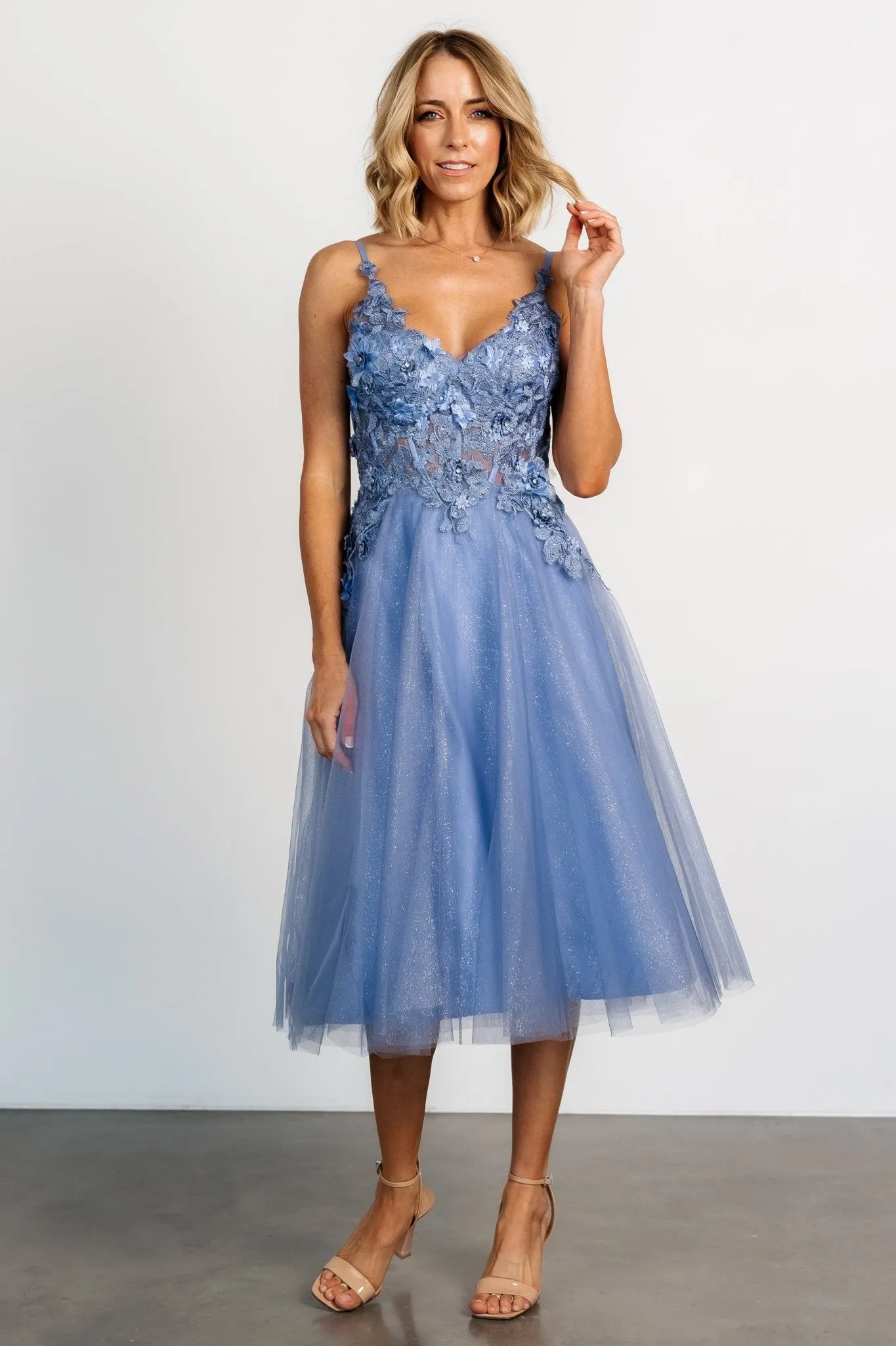 Noelle Shimmer Midi Dress | Slate Blue sold by Baltic Born product image thumbnail 4