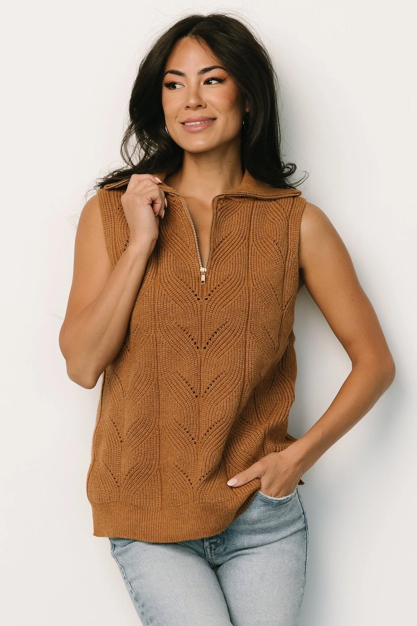 Nelson Half Zip Sweater Vest | Camel sold by Baltic Born product image thumbnail 5